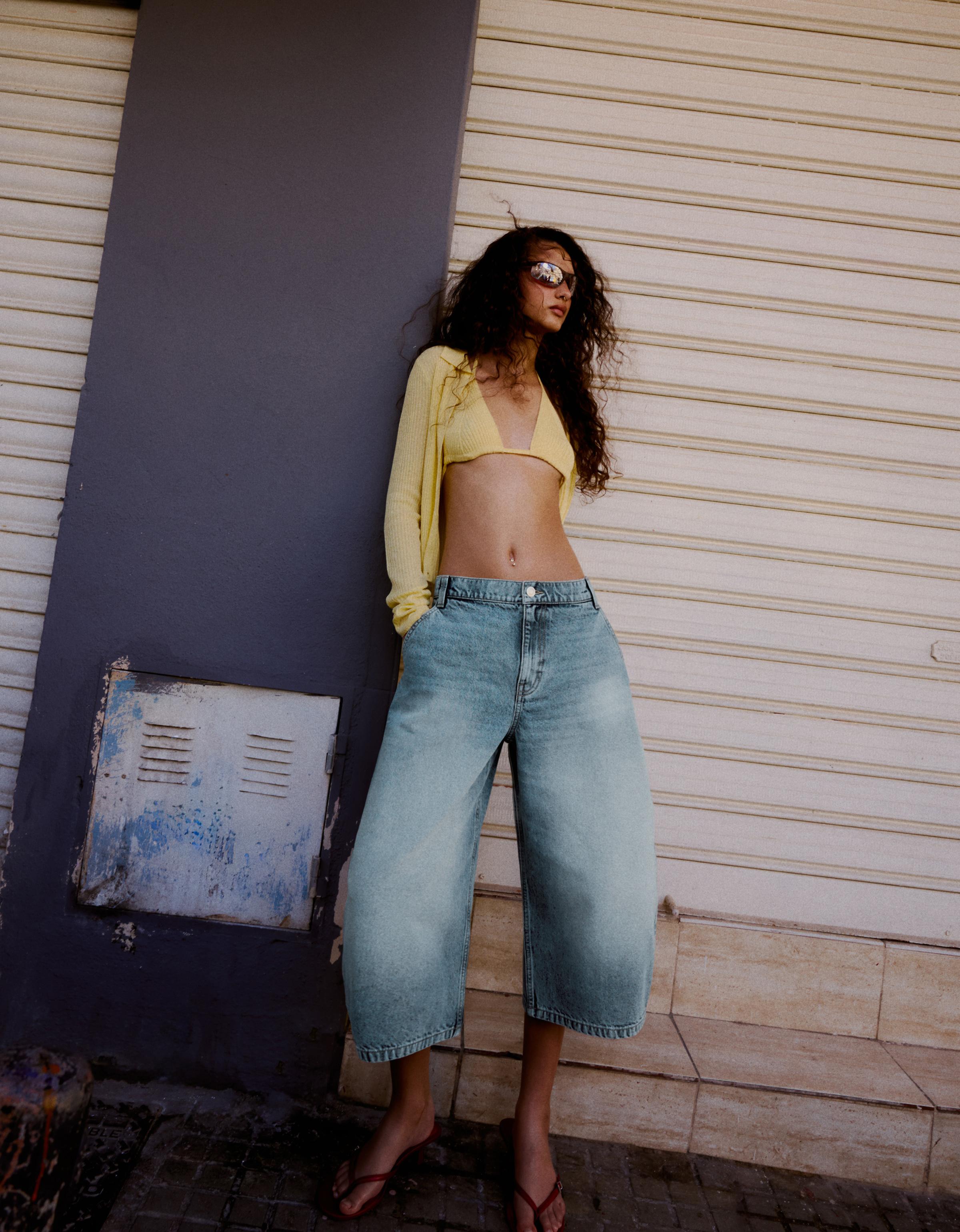 Bershka Bermuda Denim Slouchy Mujer Azul Lavado