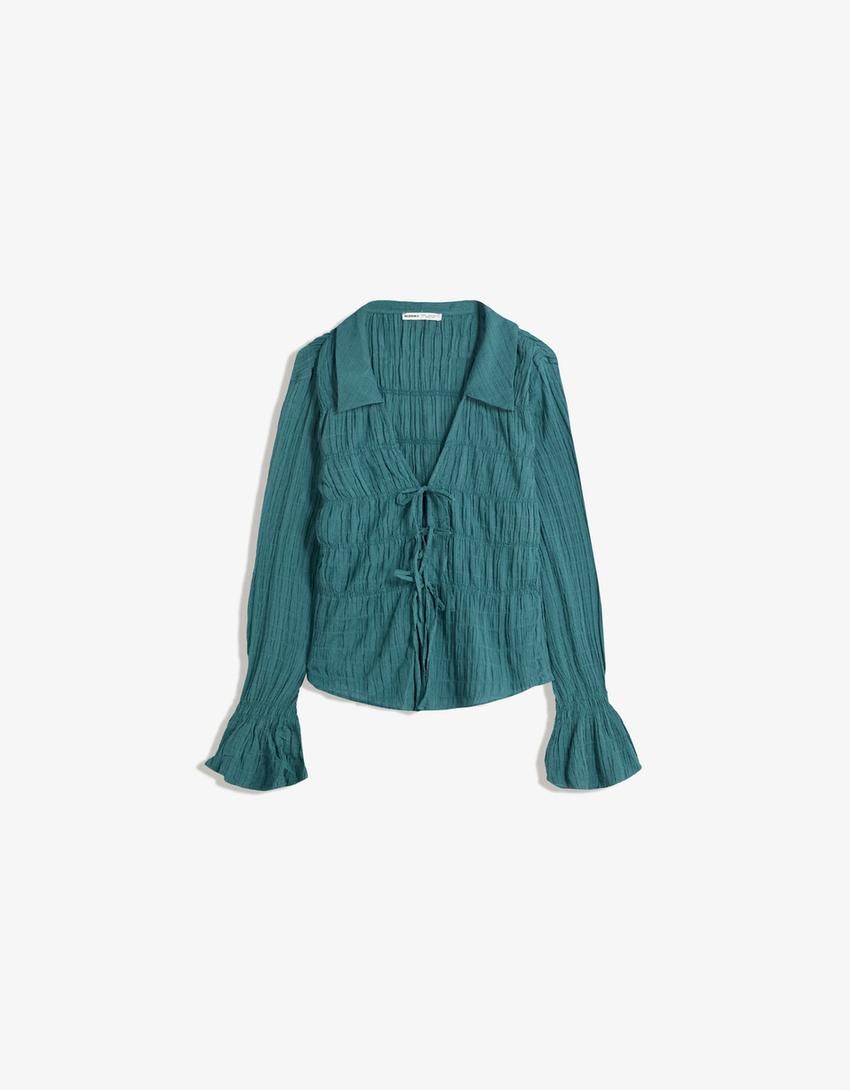 Rustic gathered shirt-Green-0