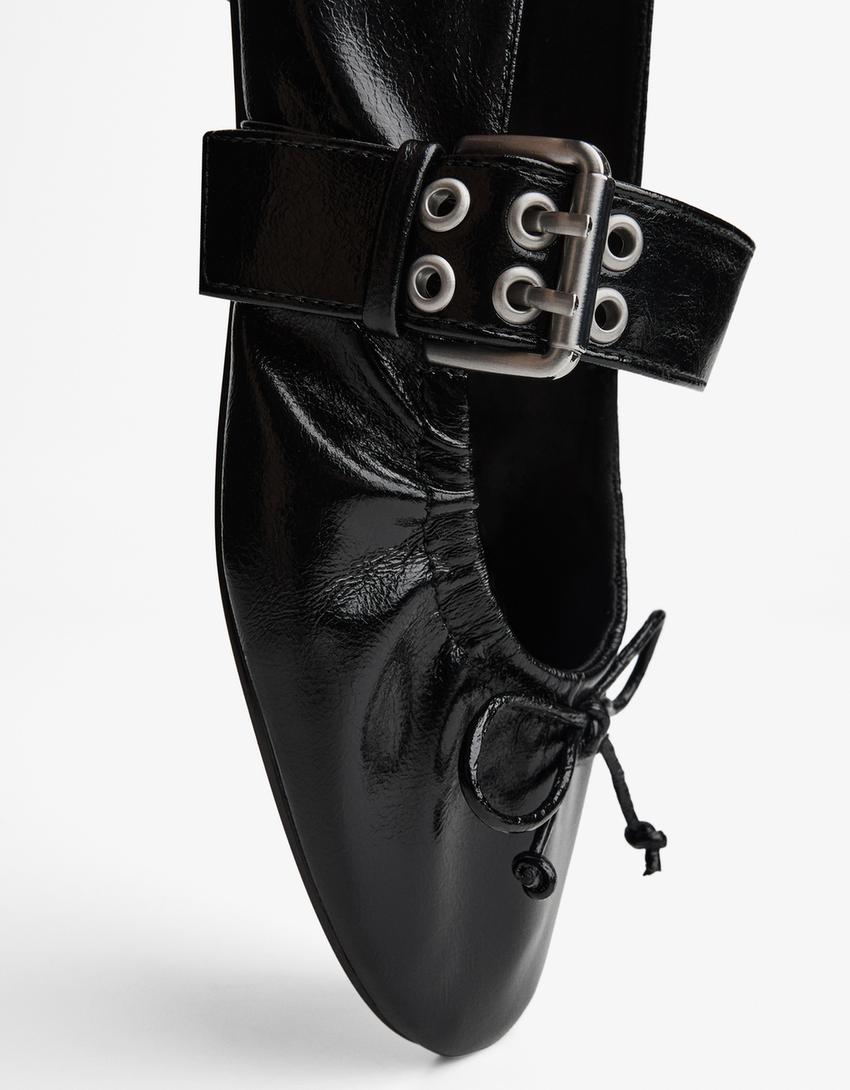 Buckled ballet flats-BLACK-1