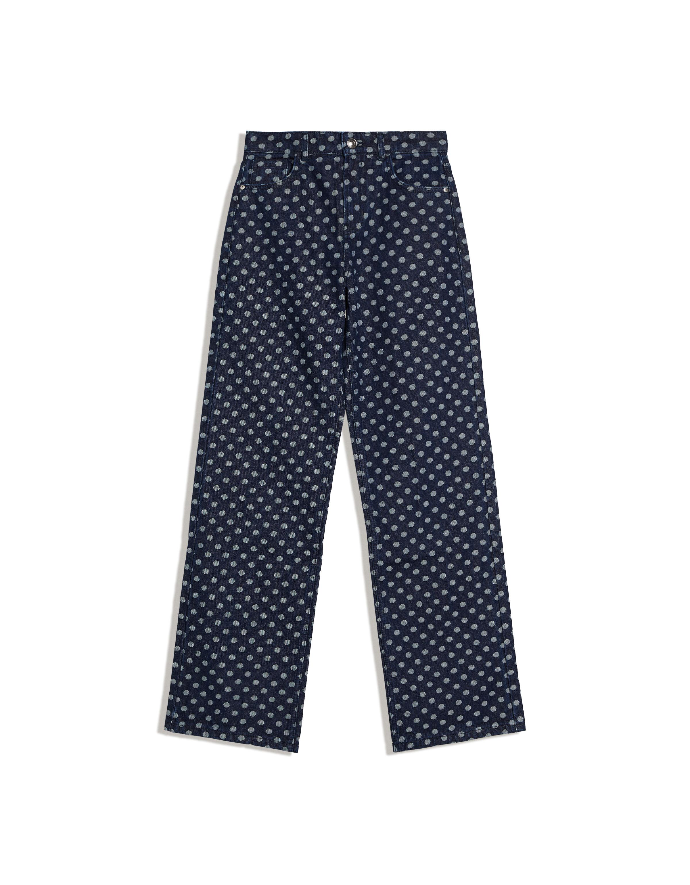 Puantiye desenli yüksek bel straight fit jean - Görsel 8