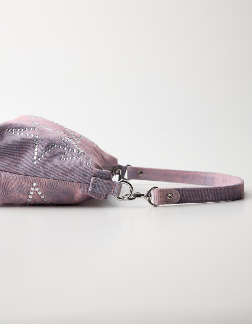 Denim bag with rhinestone stars-Pink-2