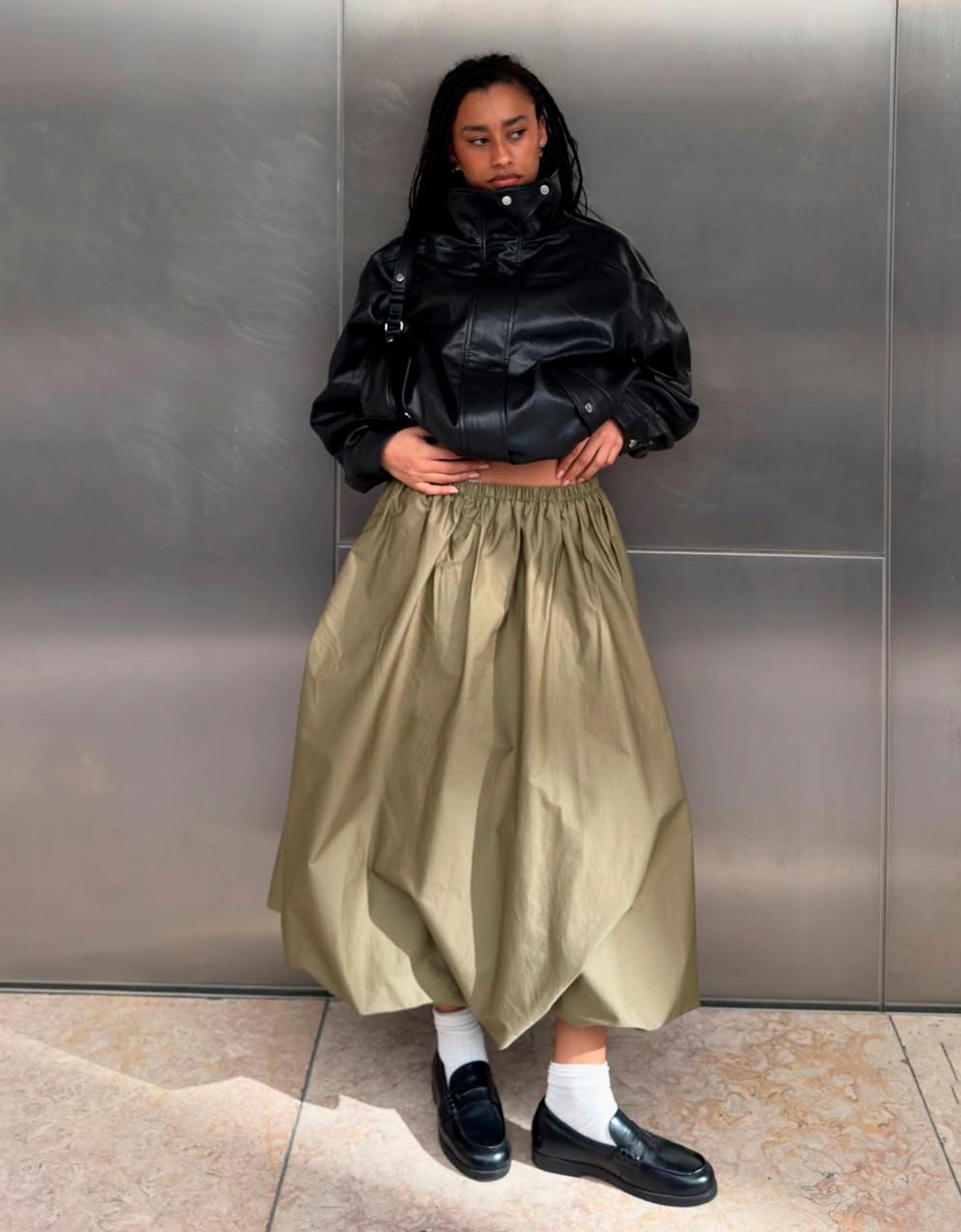 Bershka Gonna Midi A Palloncino Donna Xs Kaki