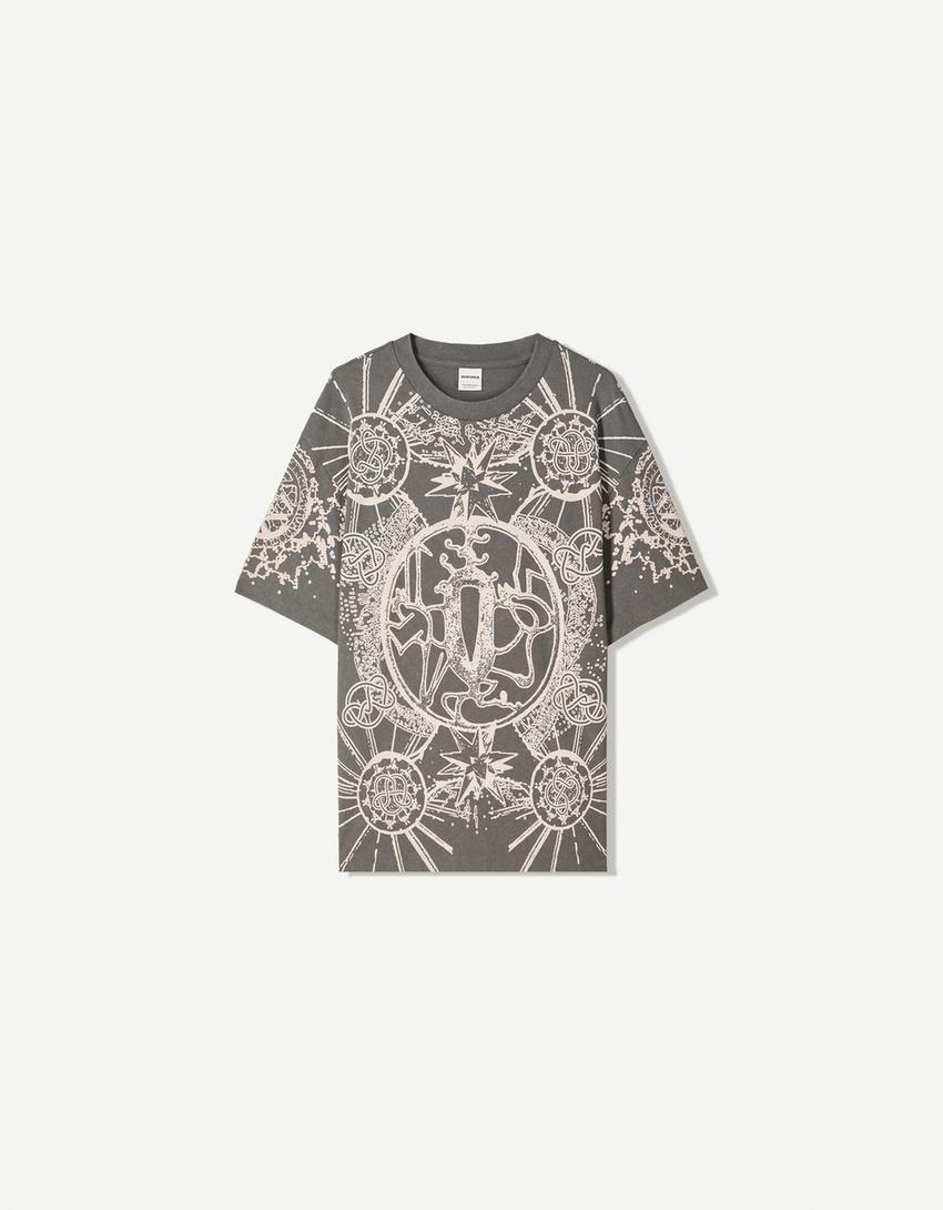 Camiseta manga corta print-Gris-0