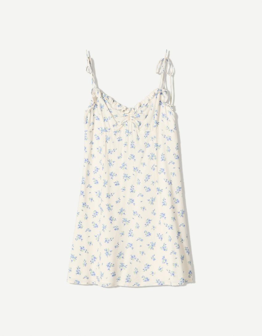 Printed strappy mini dress-Off white-3