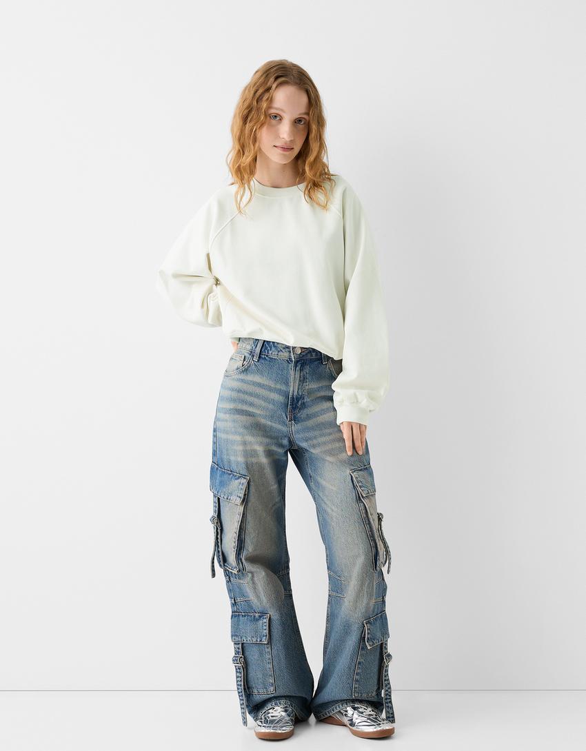 Raglan sleeve sweatshirt-Beige-3