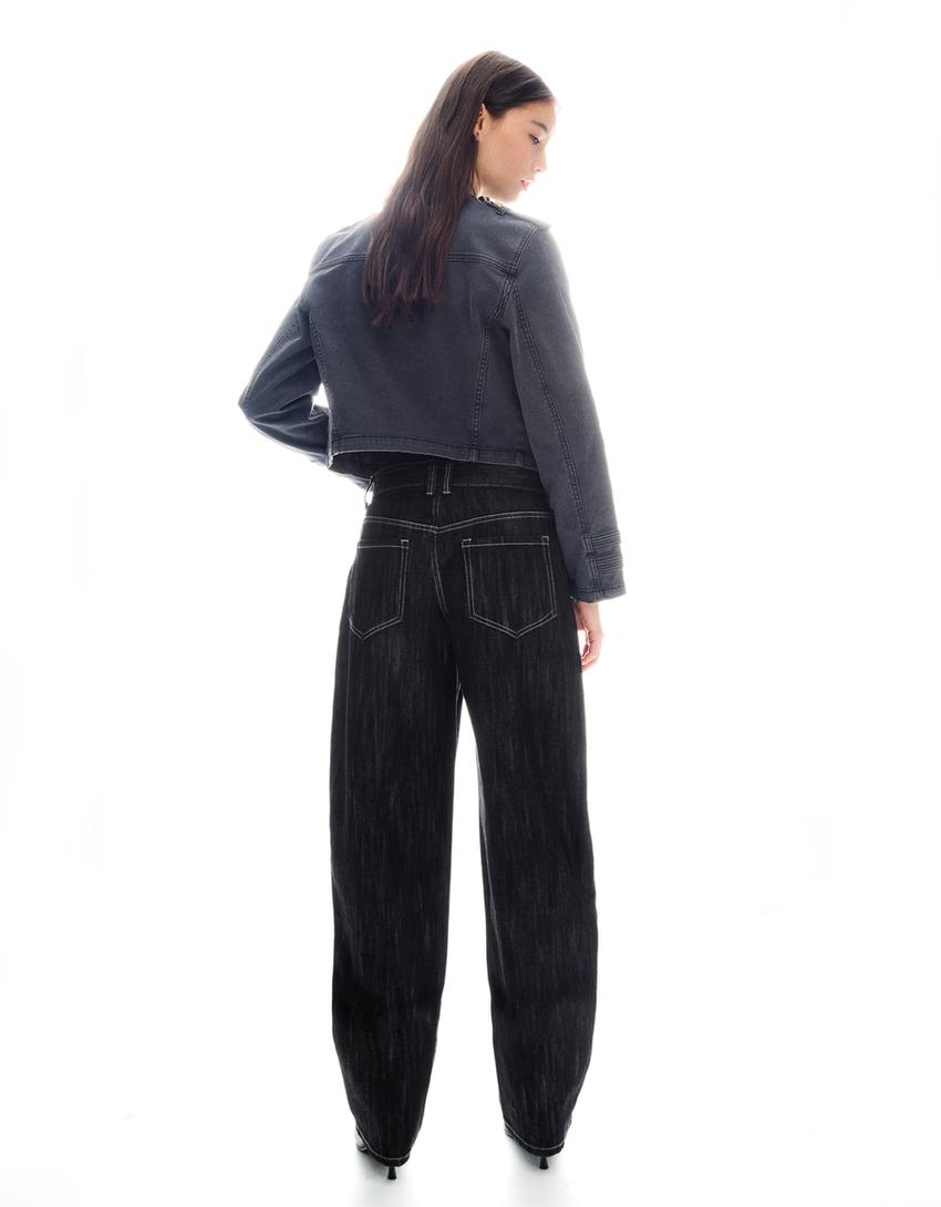 Low-rise baggy barrel jeans-Black