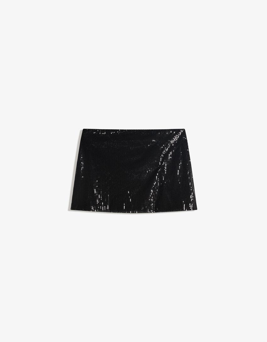 Sequinned mini skirt-Black
