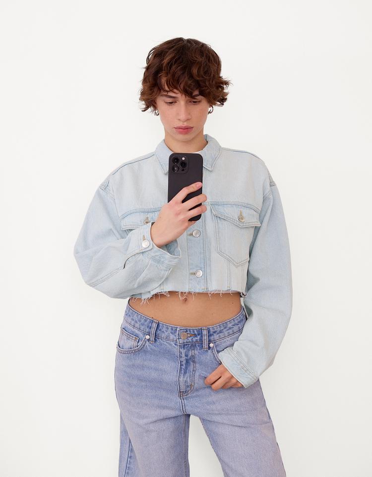 Crop kesim denim ceket