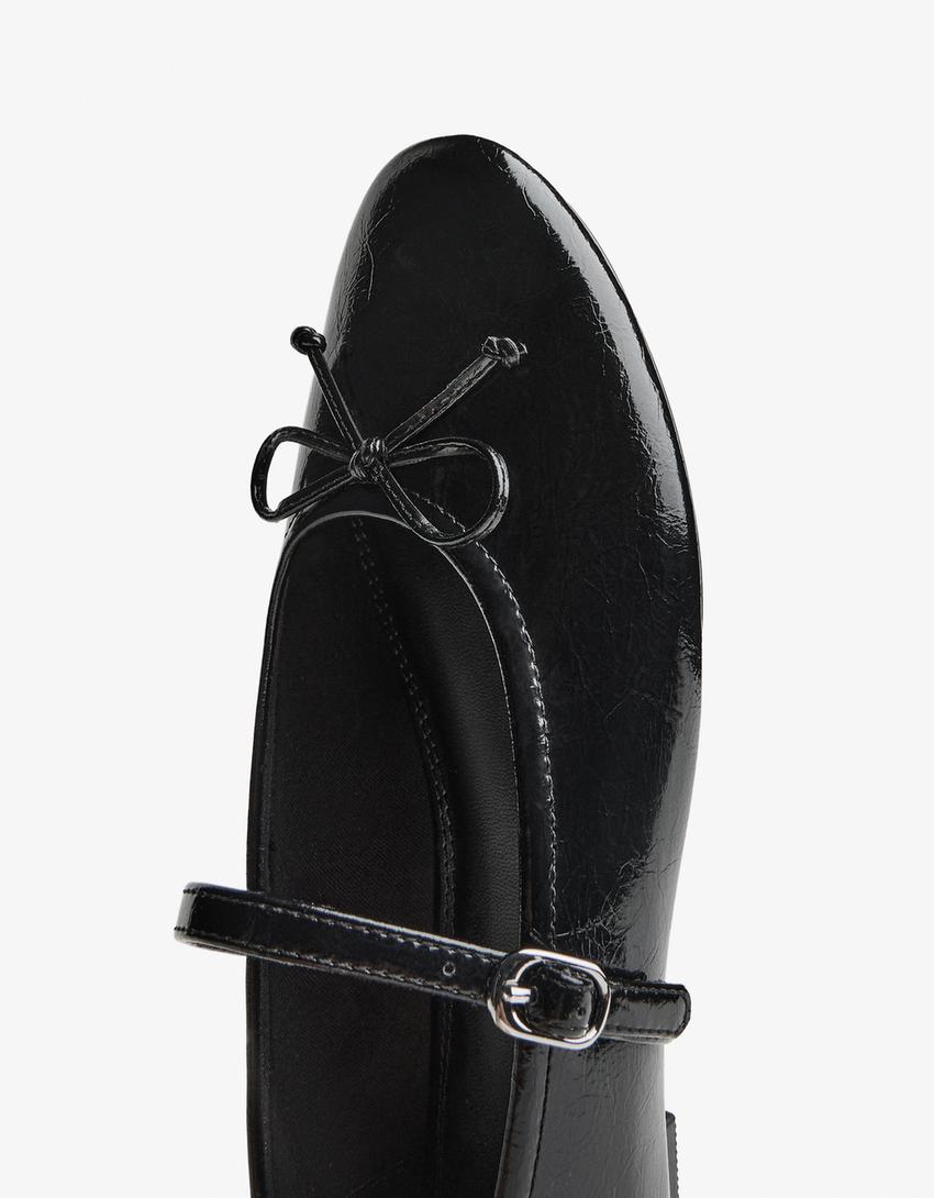 Ballet flats with bow and buckle-BLACK