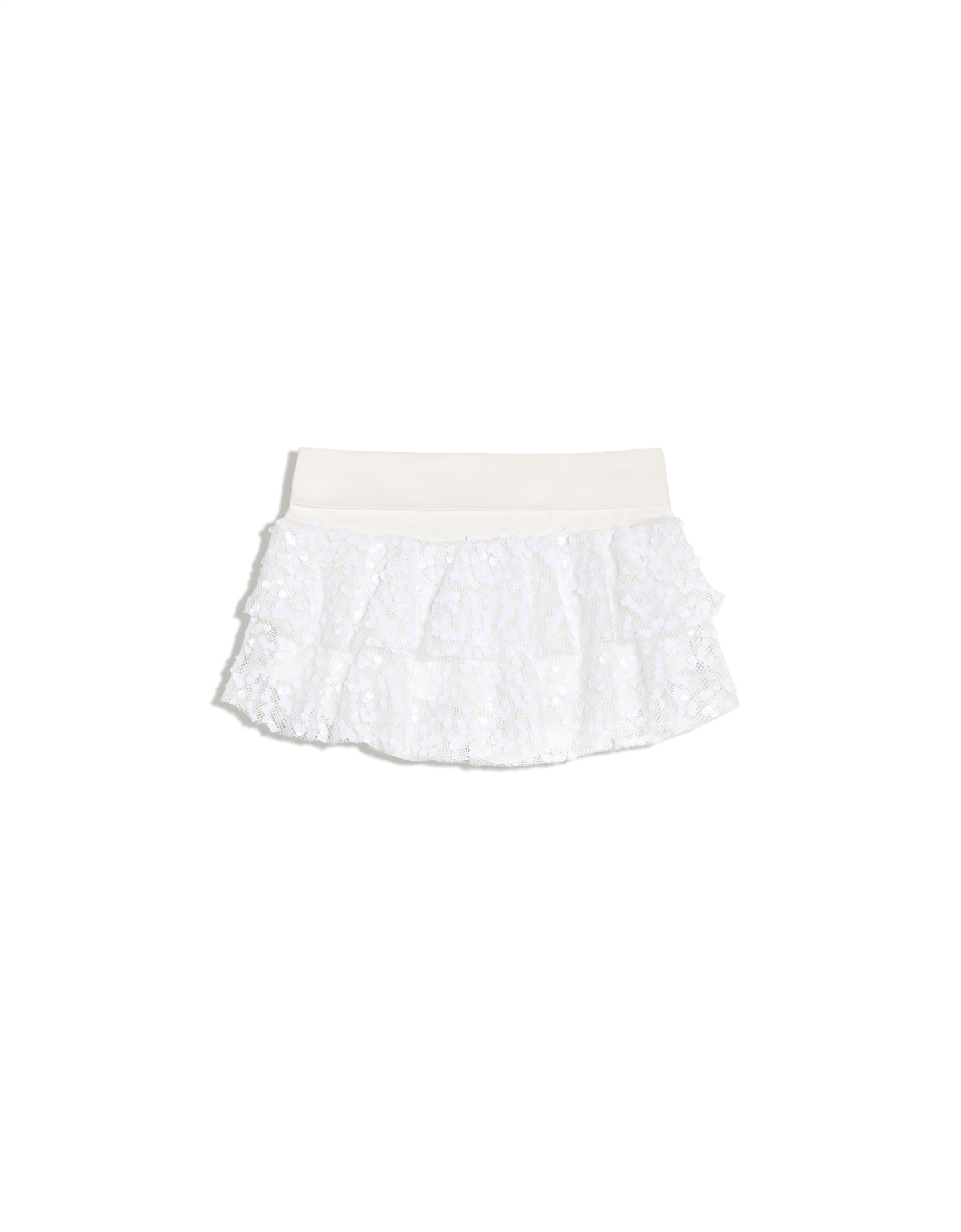 Sequin mini skirt with ruffles — White