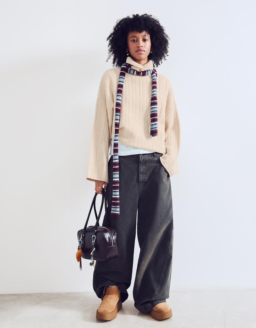 Braided high neck jumper-Sand