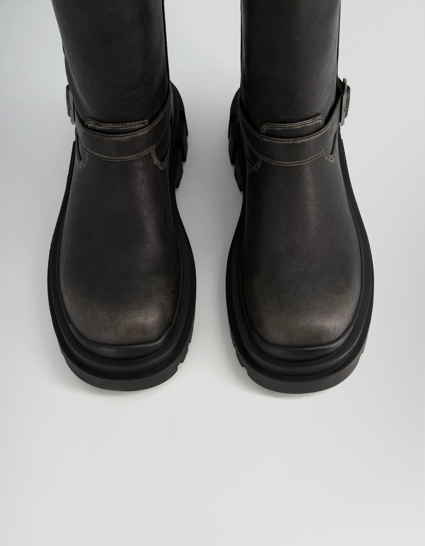 Bottines motard effet usé homme-Noir-4