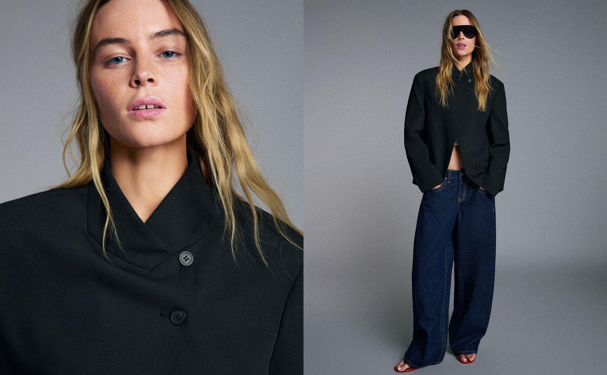 Double-breasted button-up blazer — Black