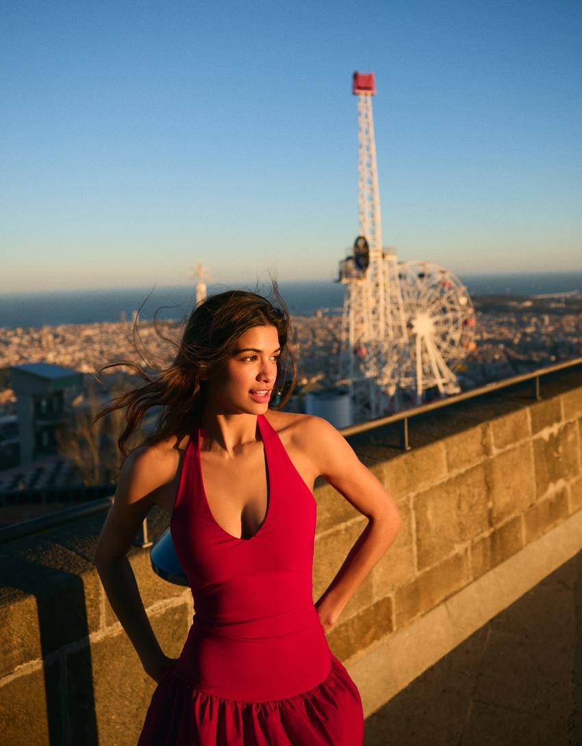 Vestido mini globo bengalina-Rojo