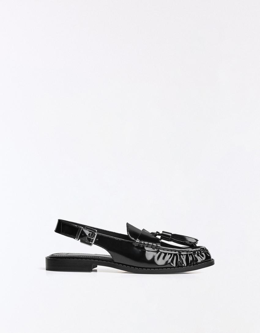 Backless tassel loafers-BLACK