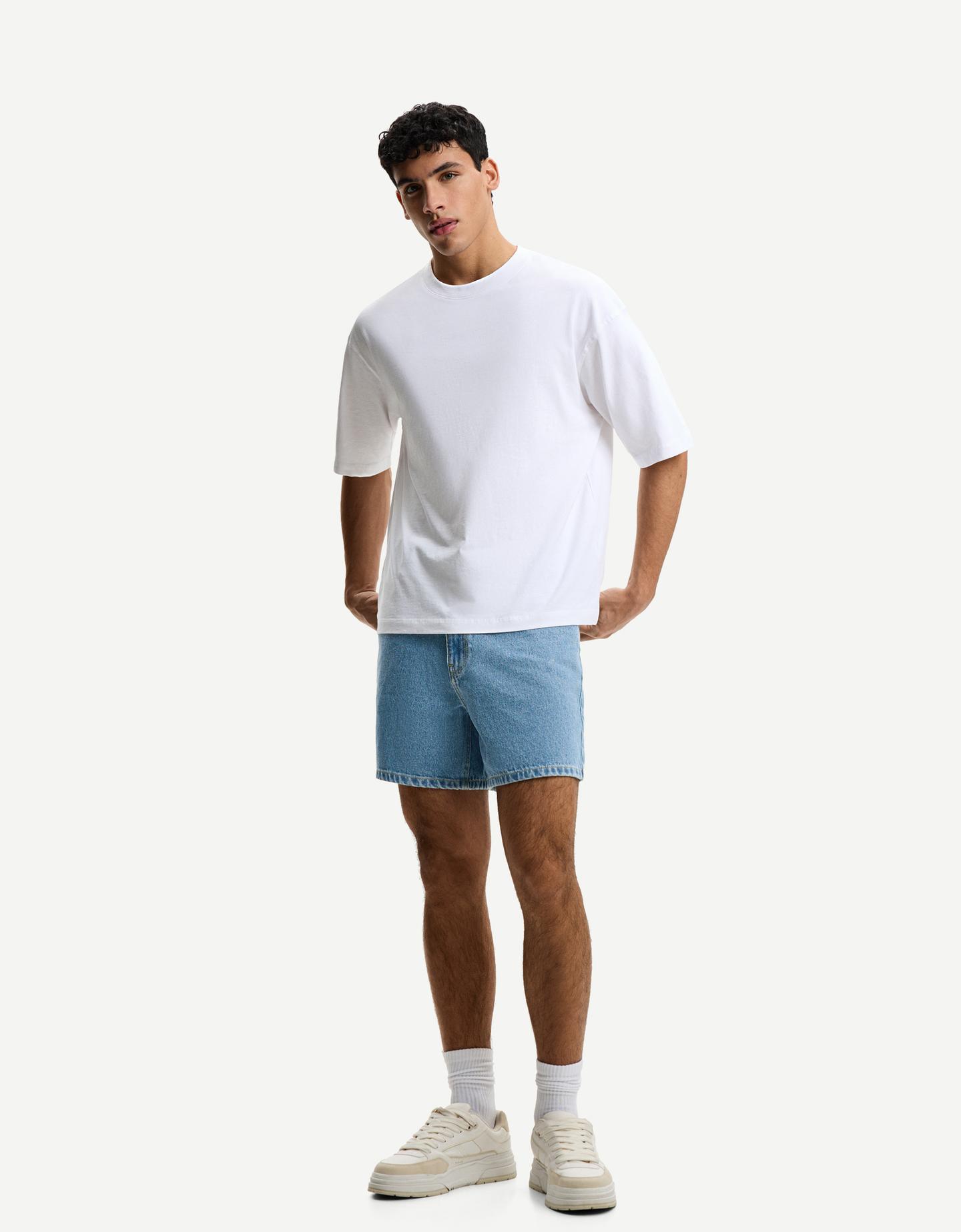 Bershka Bermuda Denim Hombre 38 Azul Lavado