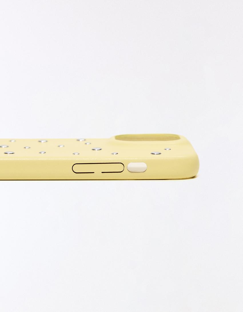 Studded faux leather phone case-Yellow