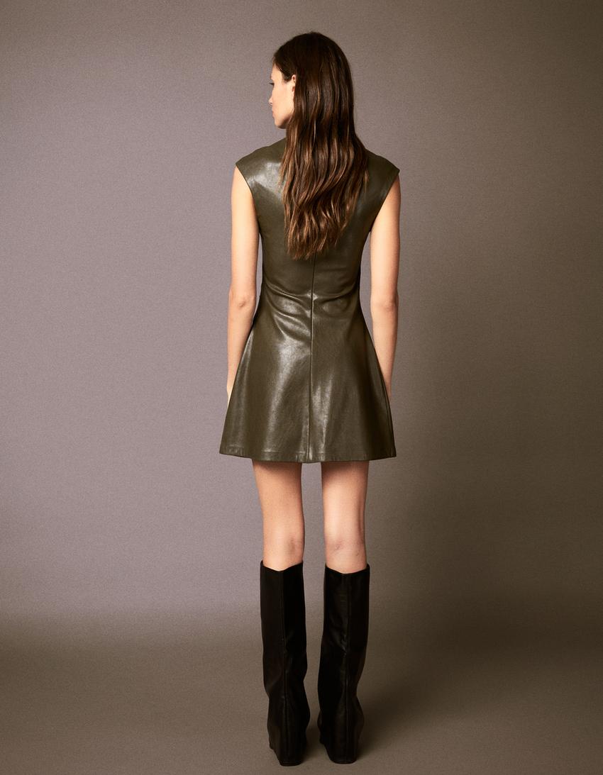 Vestido mini efeito couro-Verde