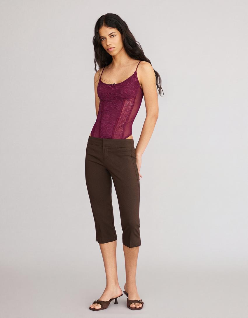 Lace strappy bodysuit-Burgundy