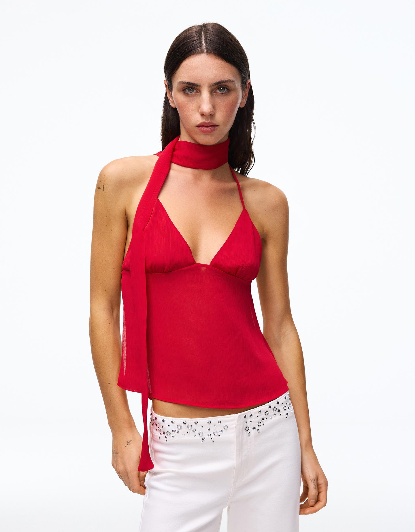 Bershka top na ramiączkach z apaszką czerwony