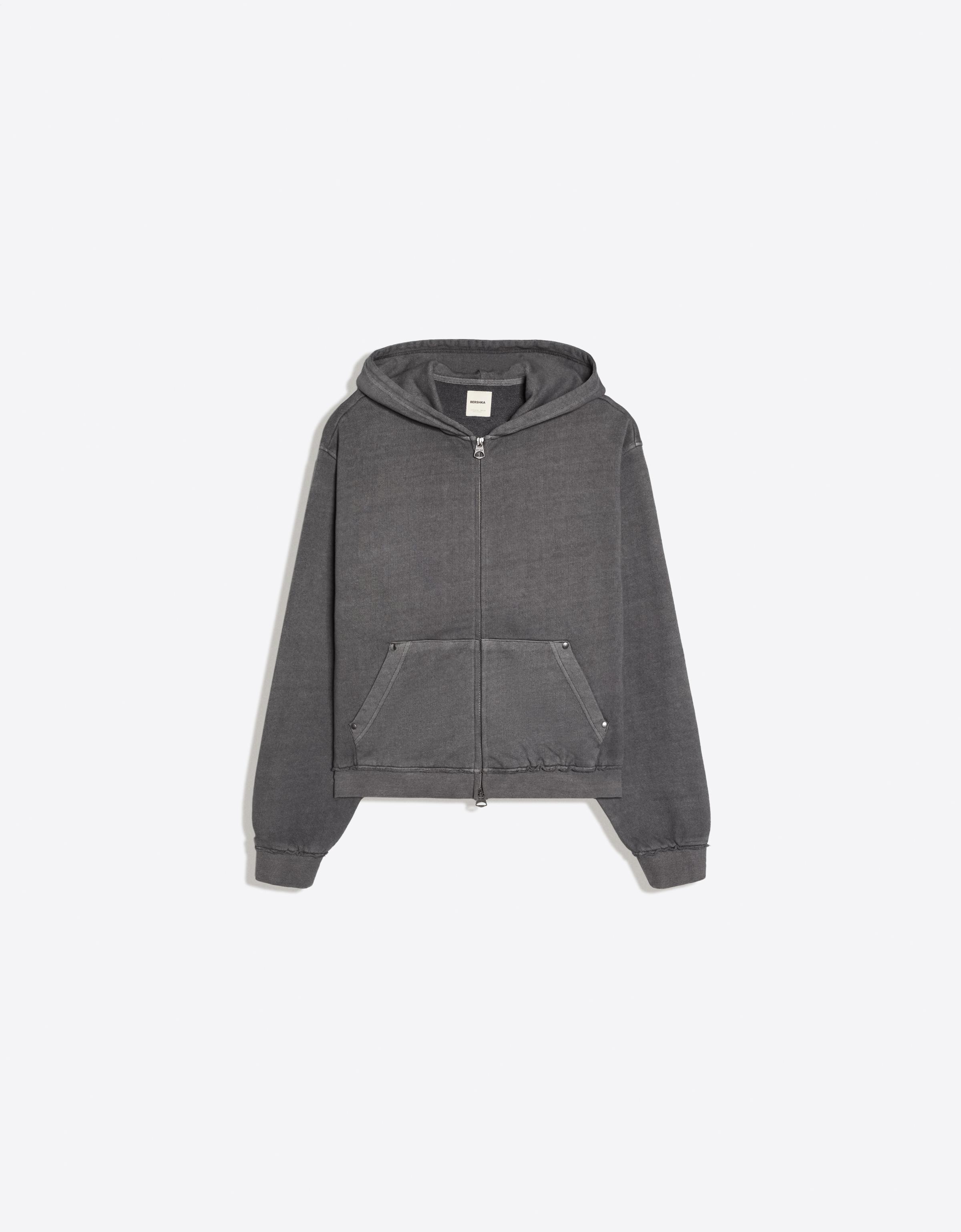 Studded zip-up hooded sweatshirt — Grey