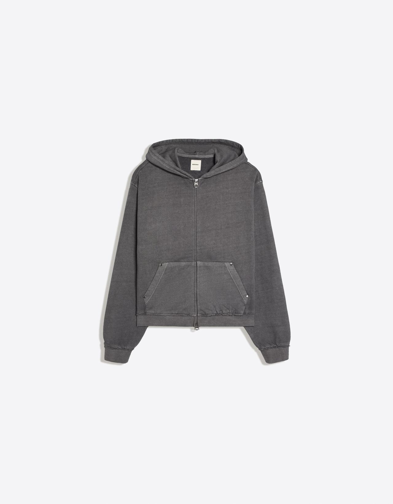 Studded zip-up hooded sweatshirt — Grey