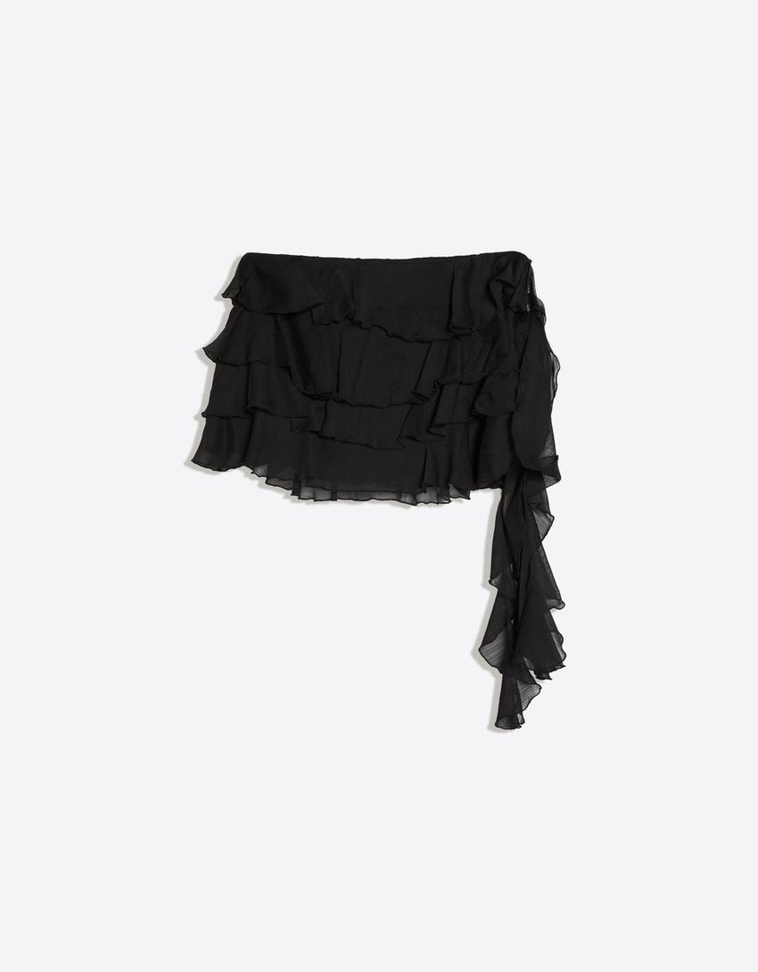 Frilled mini skirt-Black