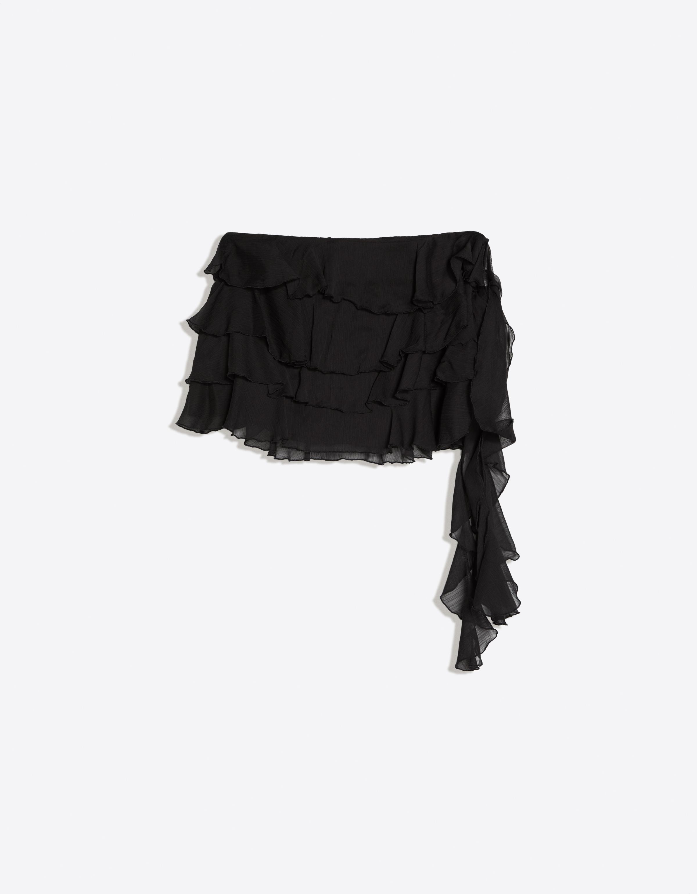 Bershka Falda Mini Volantes Mujer Negro