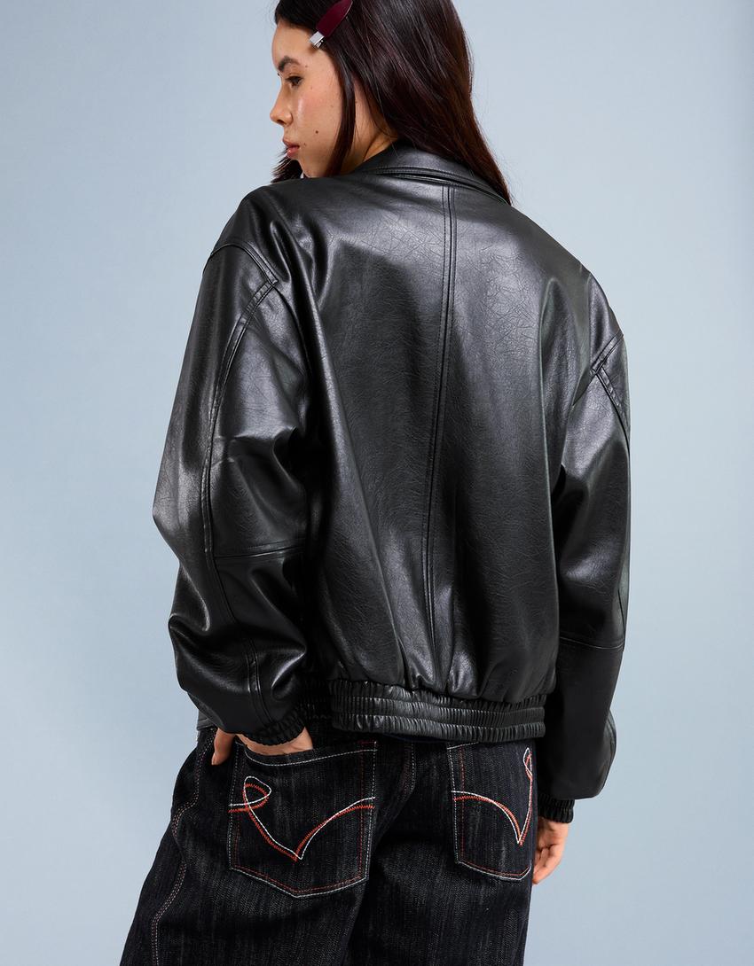 Leather effect jacket-Black