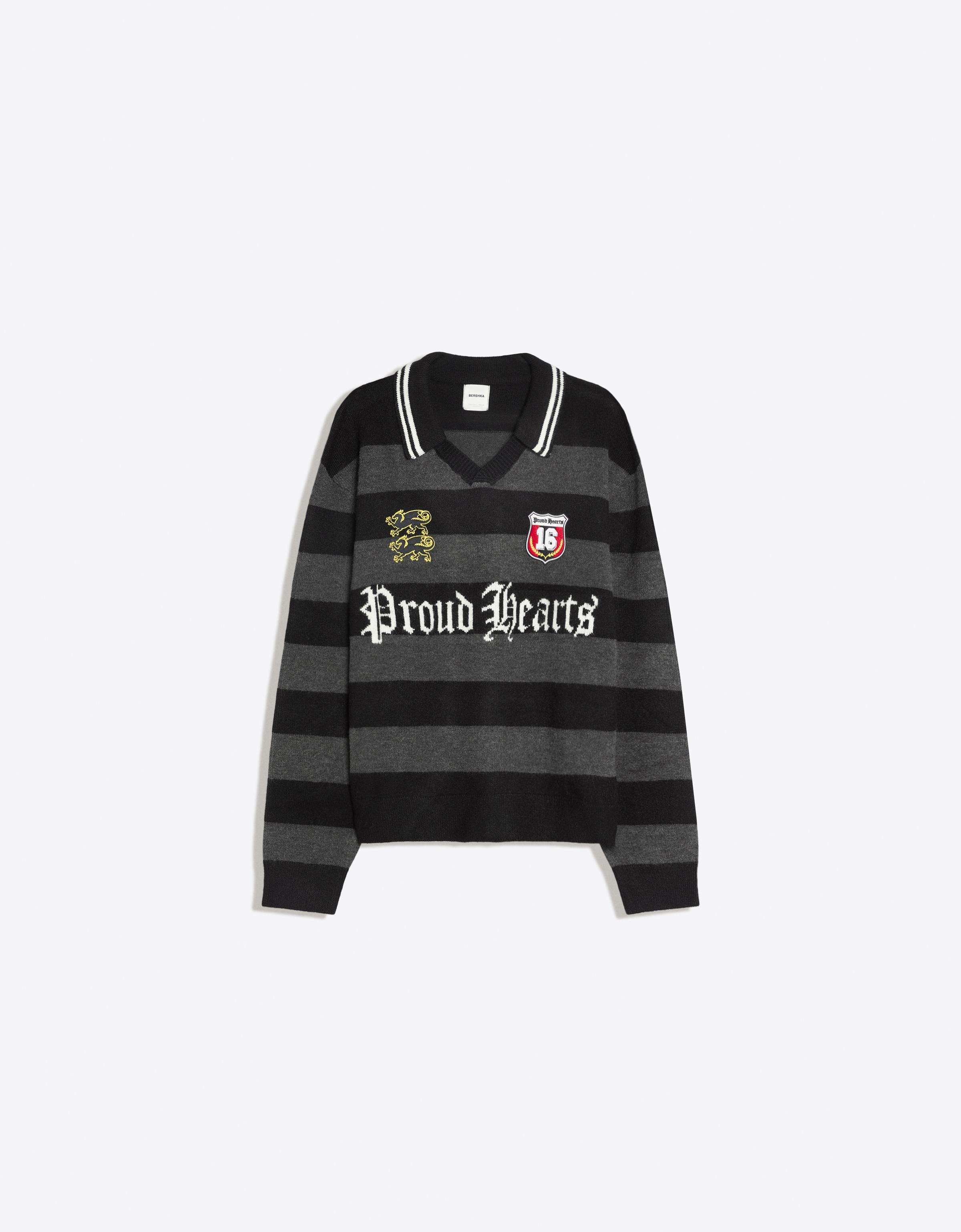 Patched polo collar jumper — Dark grey