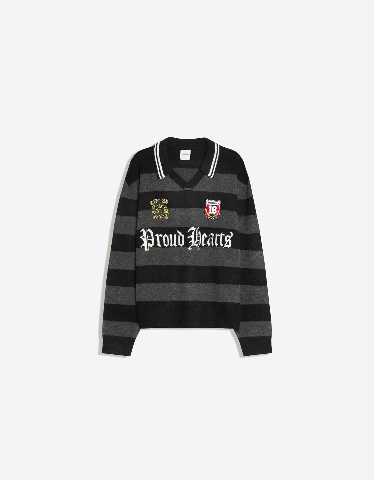 Polo collar jumper with patches — Dark grey