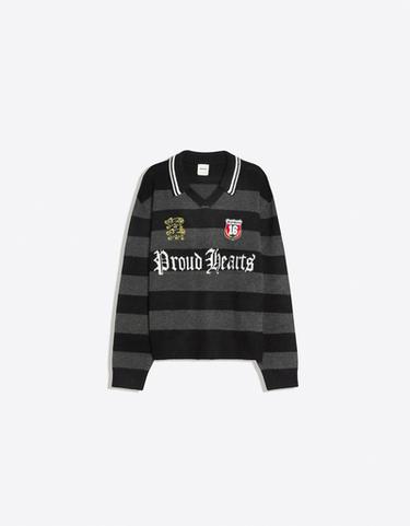 Polo collar jumper with patches — Dark grey 5