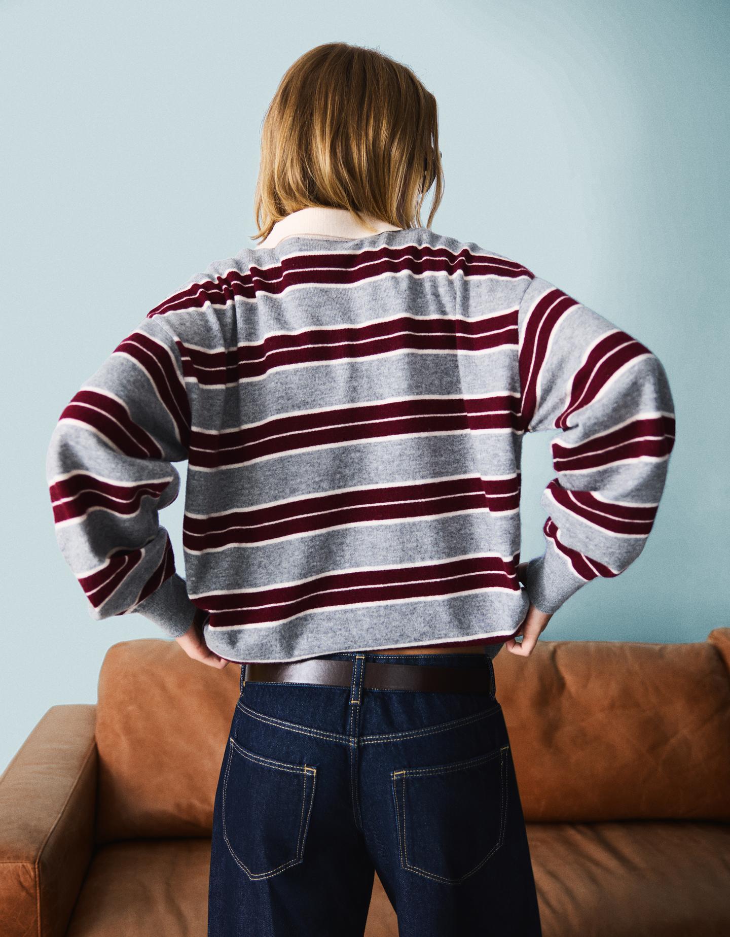 Bershka sweter z kołnierzykiem polo bordowy