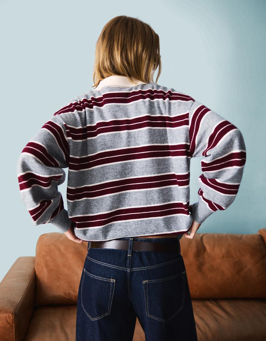 Sweater with polo collar-Burgundy-0