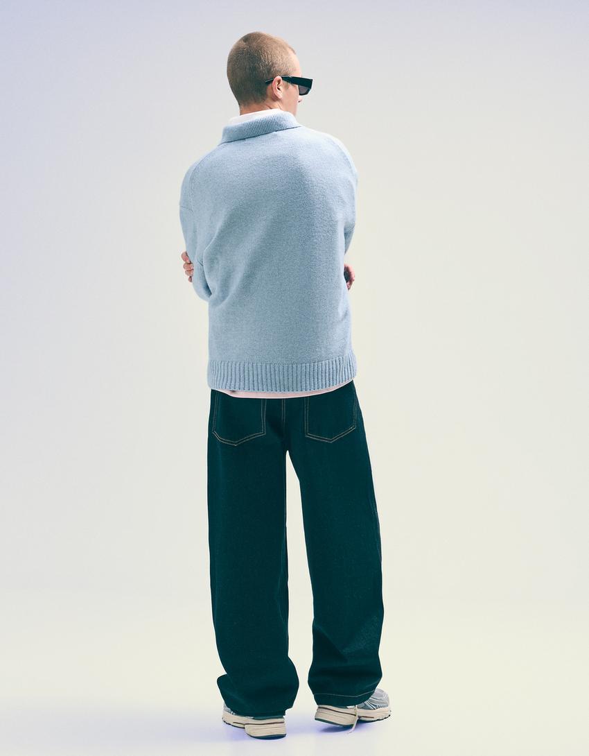 Pull col polo-Bleu clair