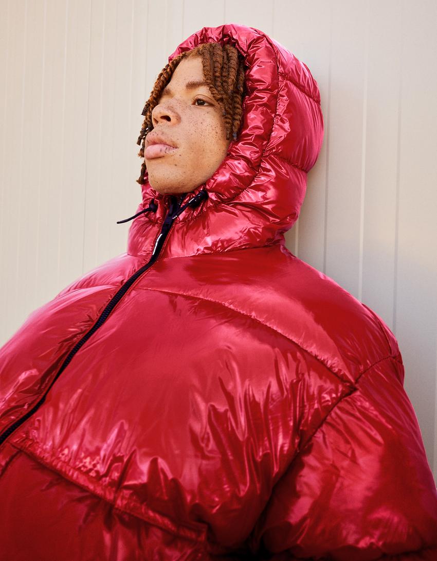 Blouson bouffant à capuche-Rouge