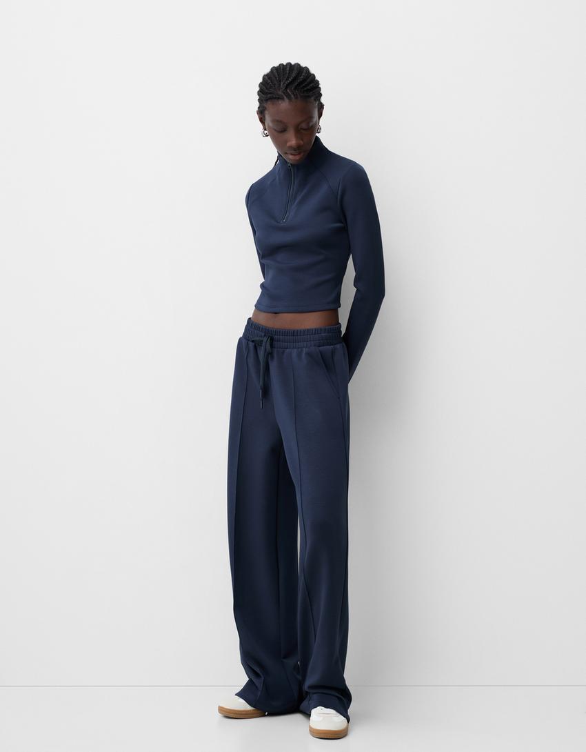 Soft touch wide-leg trousers-Navy