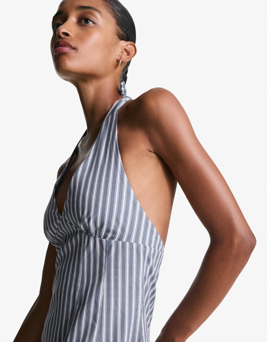 Robe midi encolure américaine bengalina-Bleu-2