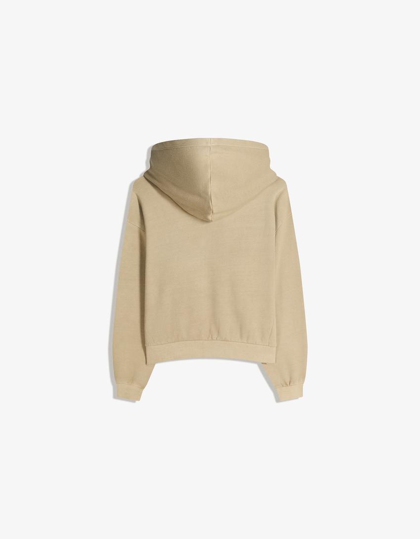 Sudadera cremallera boxy bordado-Arena