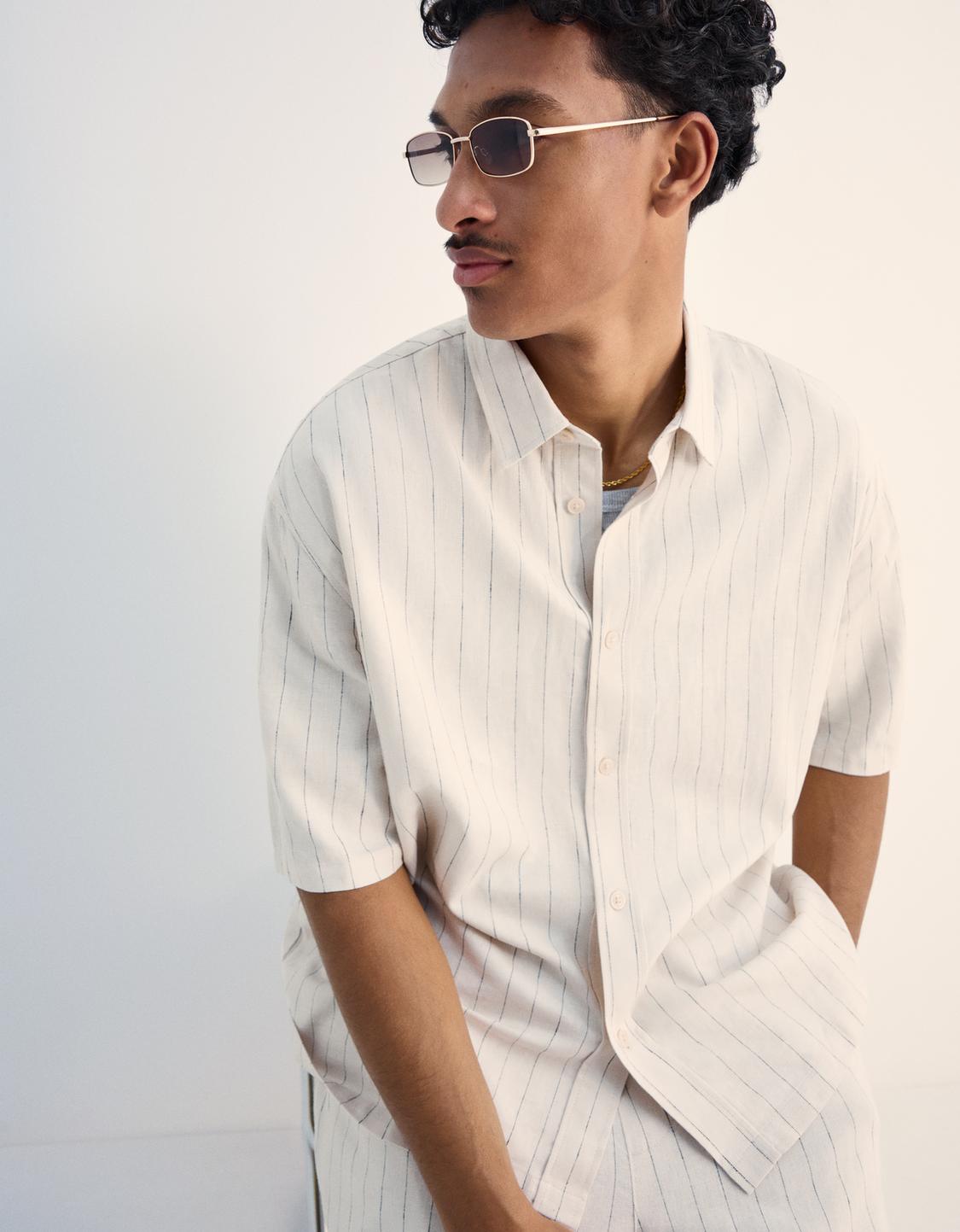 Short sleeve linen blend shirt