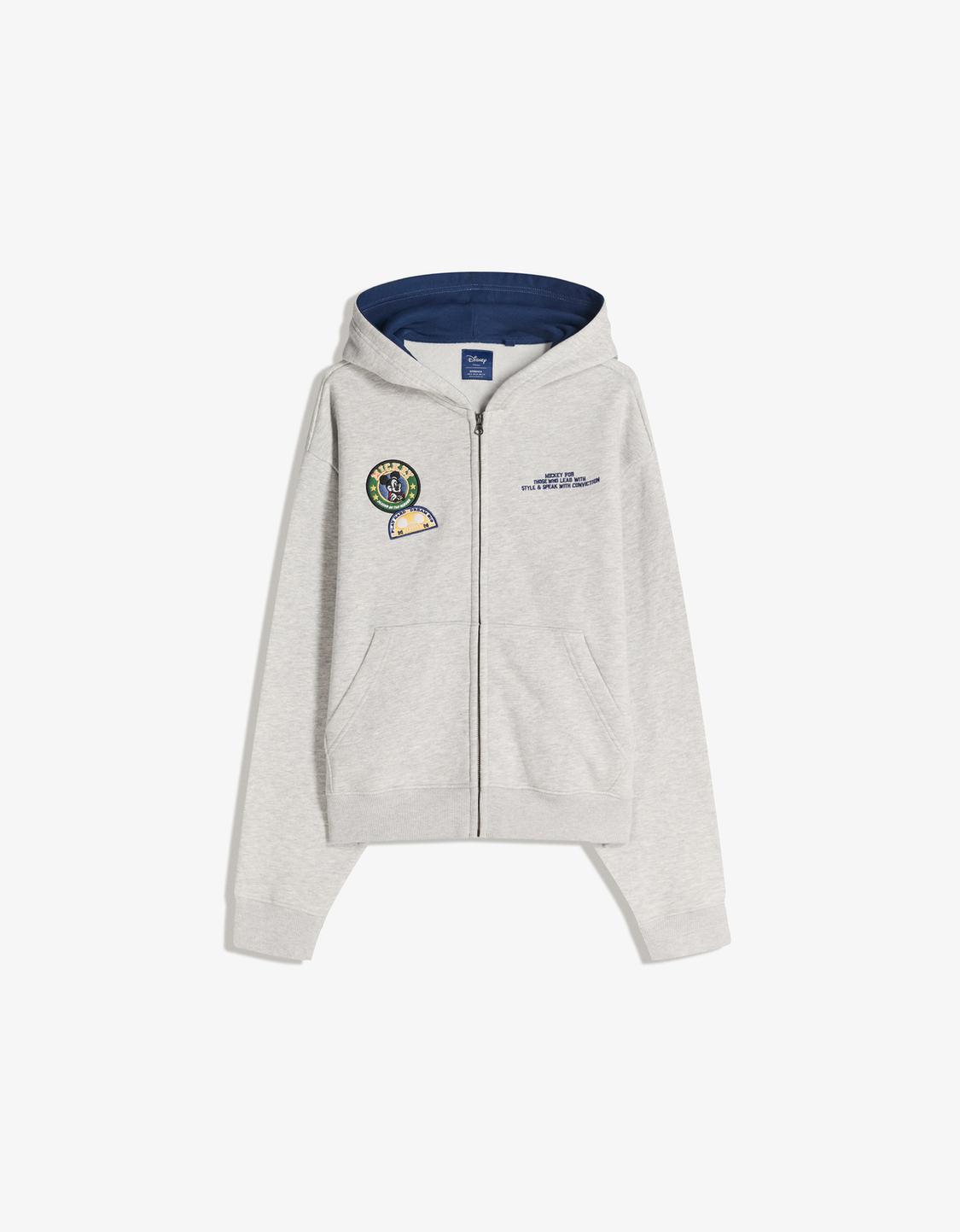 Disney desenli crop fermuarlı sweatshirt