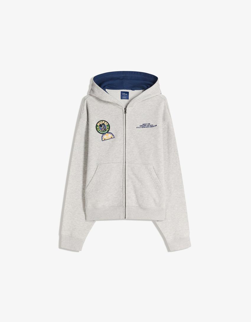 Sweat zippé court imprimé Disney-Gris