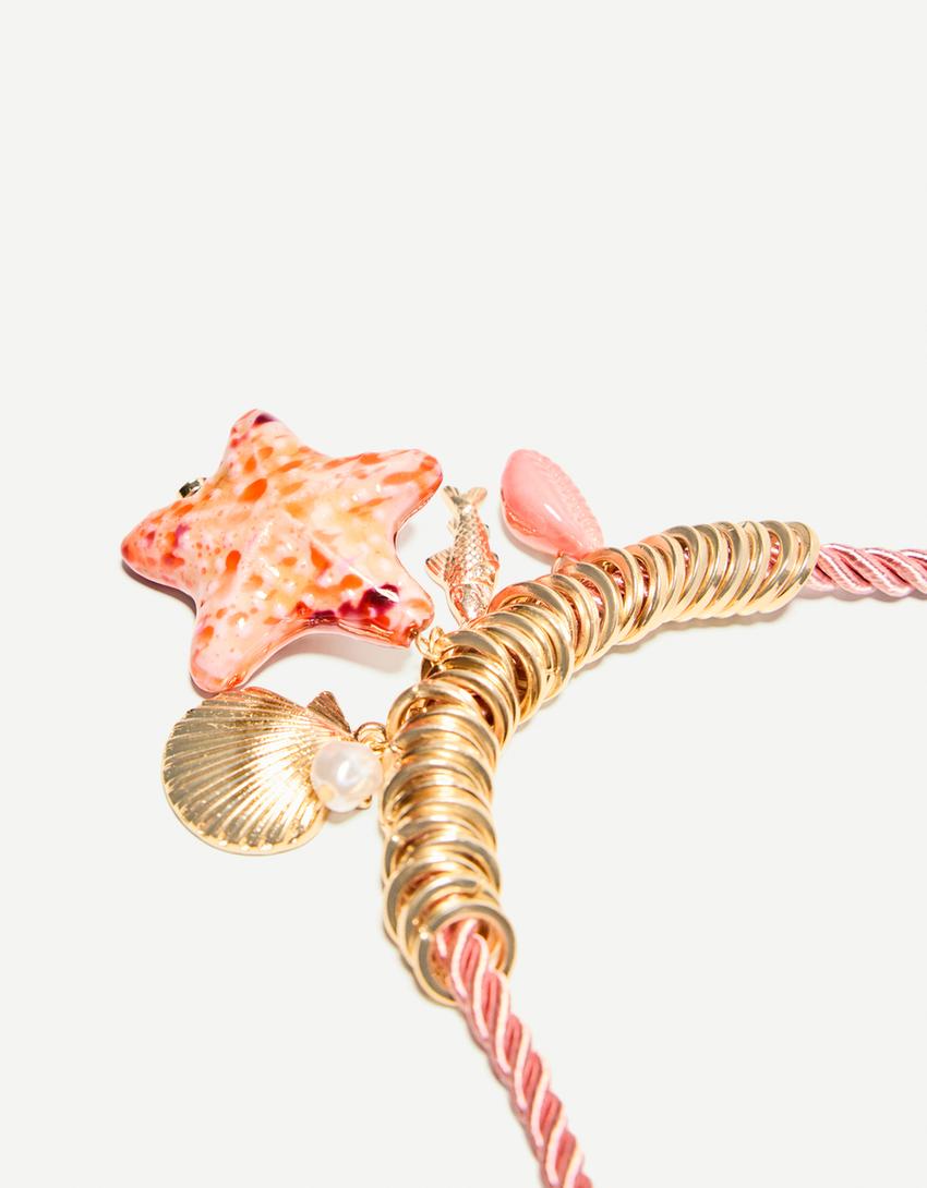 Collana con corda e stella-Rosa-2