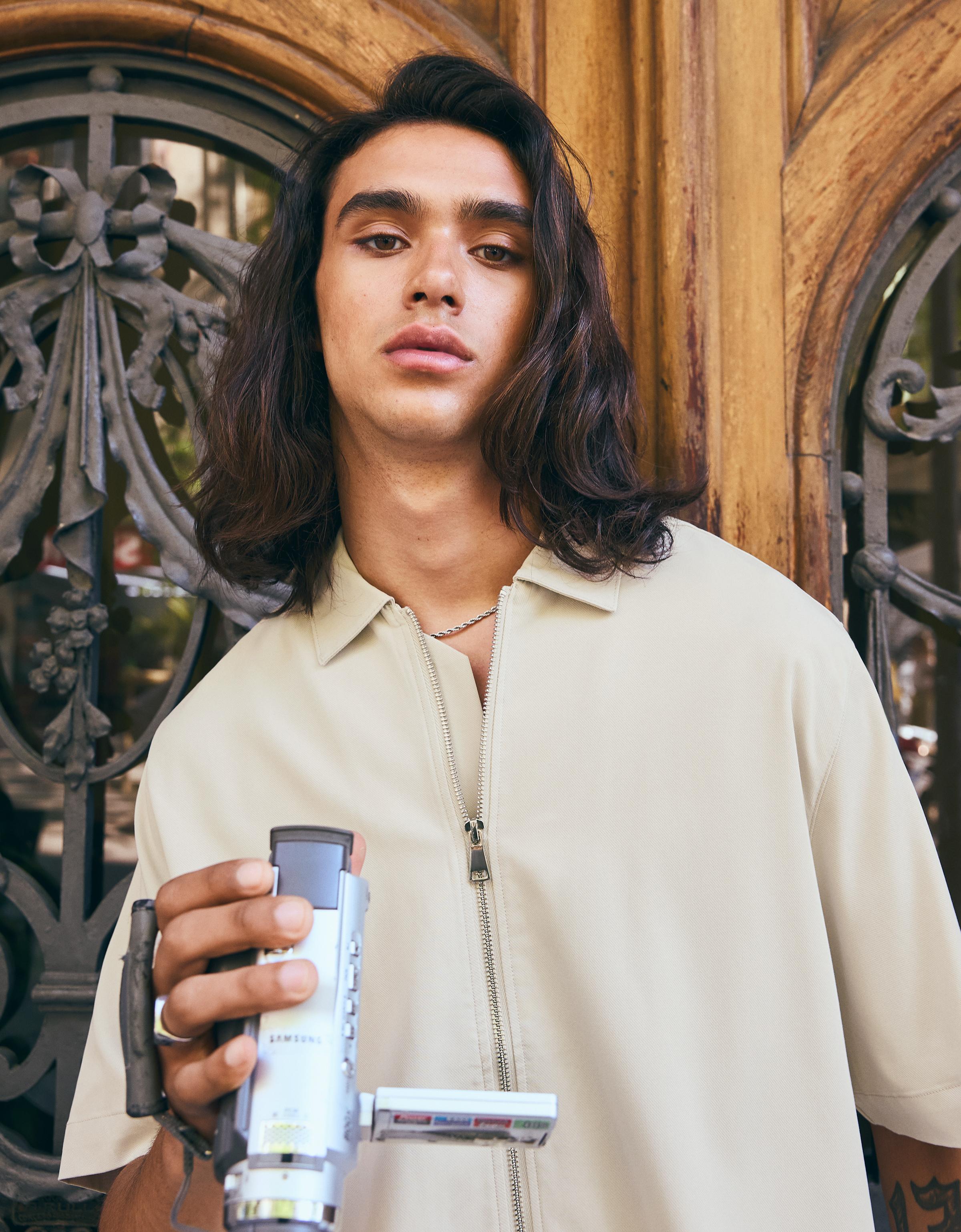 Fluid boxy short sleeve shirt — Stone