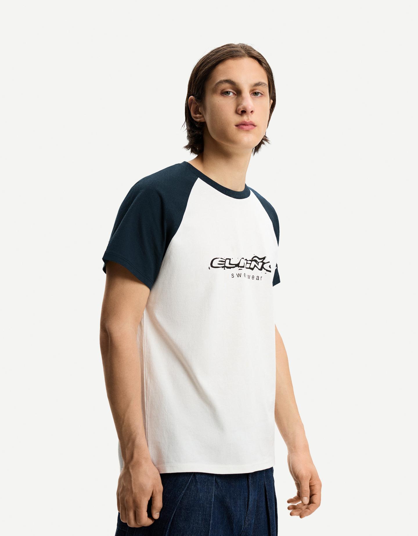 Bershka Maglietta El Niño A Maniche Corte Raglan Uomo Xl Marino