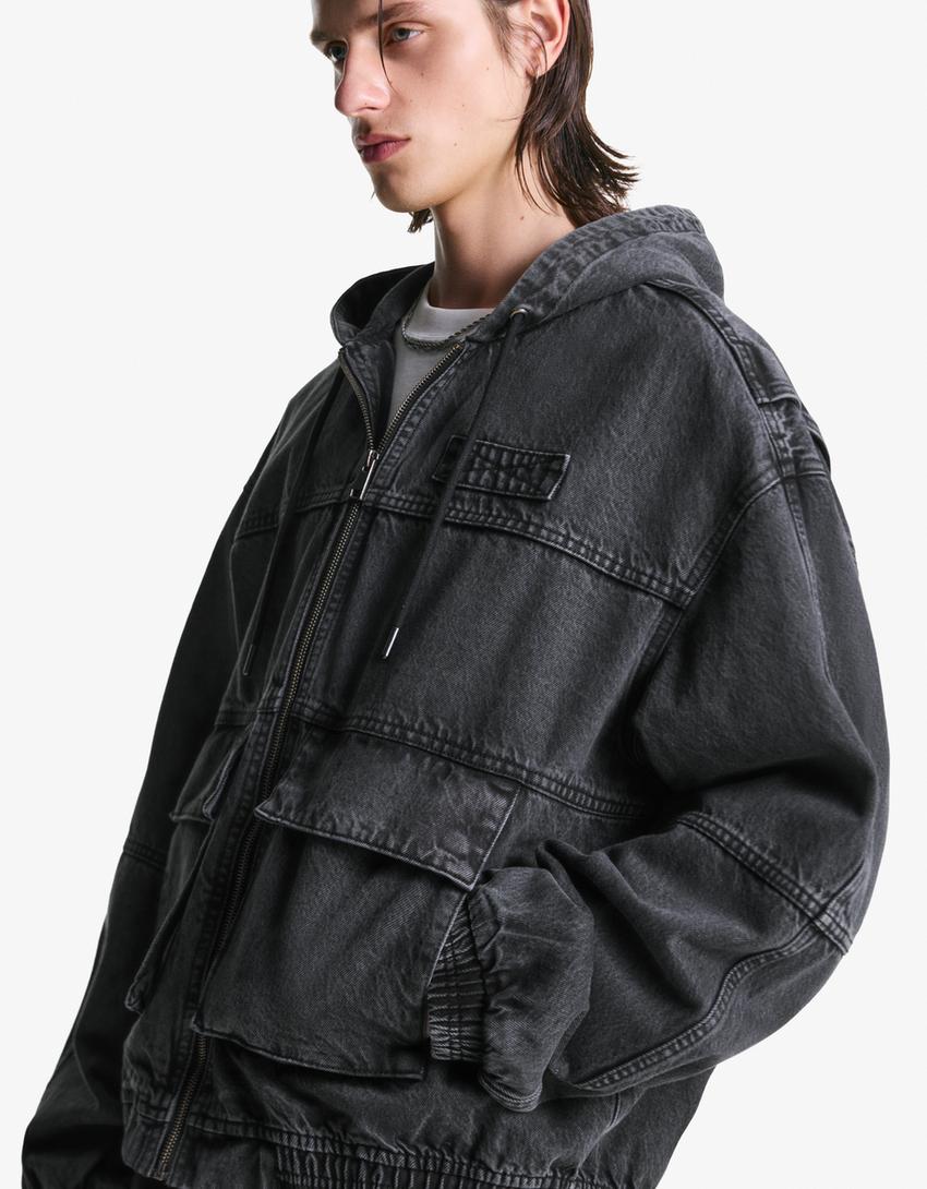 Faded hooded jacket-Black-2