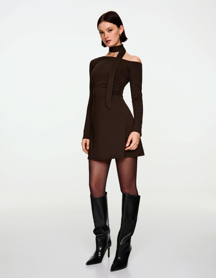 Mini dress with long sleeve and scarf detail