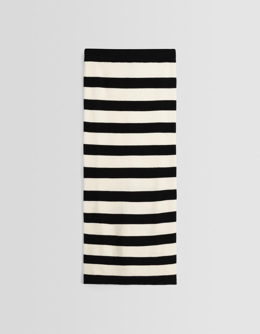 تنورة ميدي محاكة ومقلمة-أسود-4