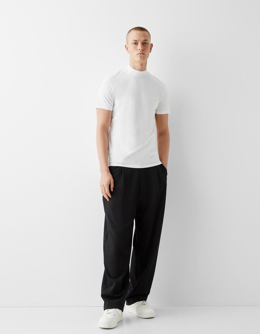 T-shirt manches courtes col montant-Blanc-3