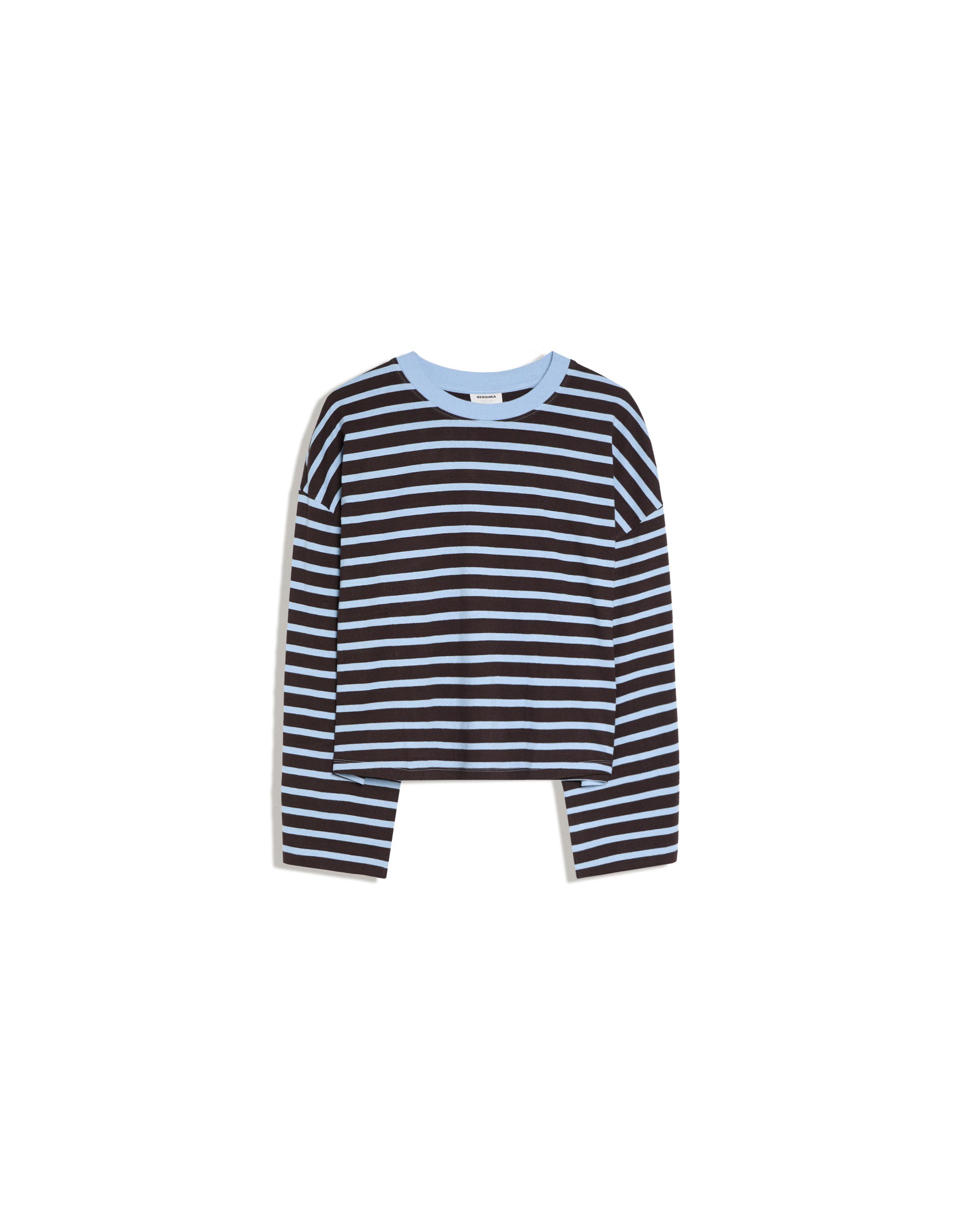 Striped boxy long sleeve T-shirt — Brown